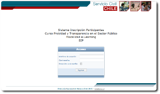 Sistema Inscripción Web curso Probidad y Transparencia en el Sector Público